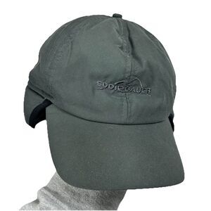 Eddie Bauer Hat Cap Fitted Mens L/XL Black Goose Down Insulated Ear Flap Winter